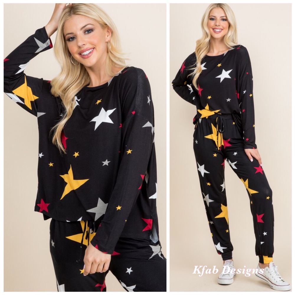 SMALL RESTOCKED! Star Print Soft Jersey Top w/Side Slits - Picture 5 of 8
